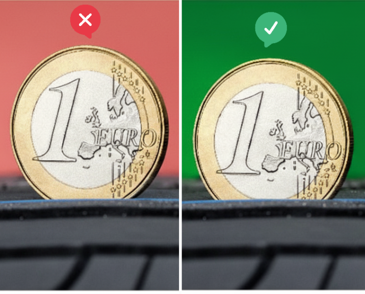 Rehvi mustrisügavuse kontrollimine 1 eur mündiga